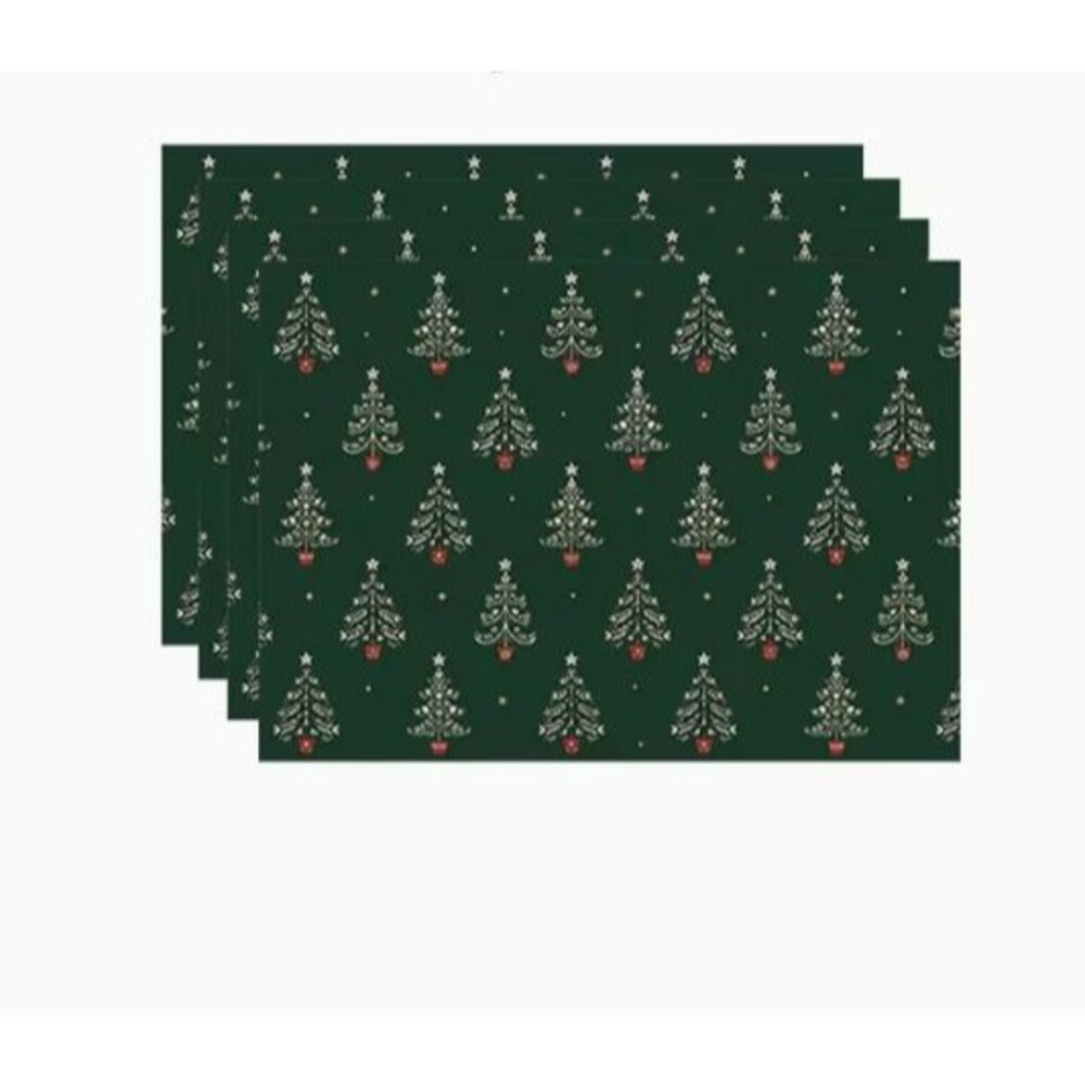 Christmas Placemat Set 4 Piece 12x18in Woven Polyester green trees